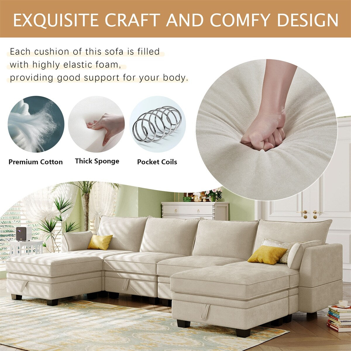 Modern Large U-Shape Modular Sectional Sofa with Reversible Chaise