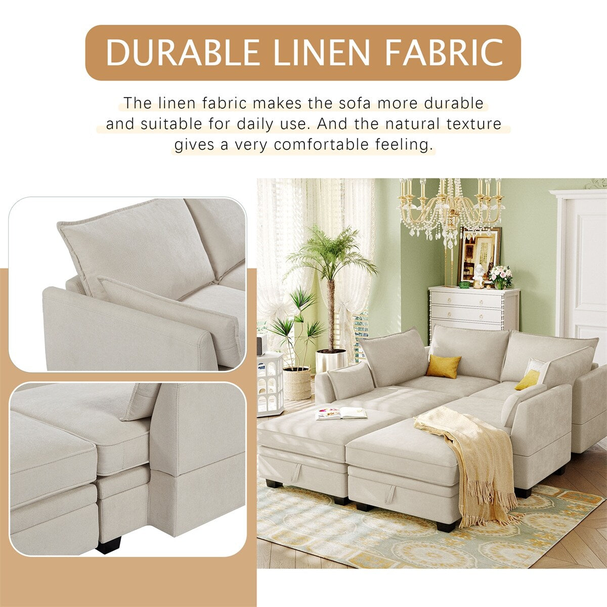 Modern Large U-Shape Modular Sectional Sofa with Reversible Chaise