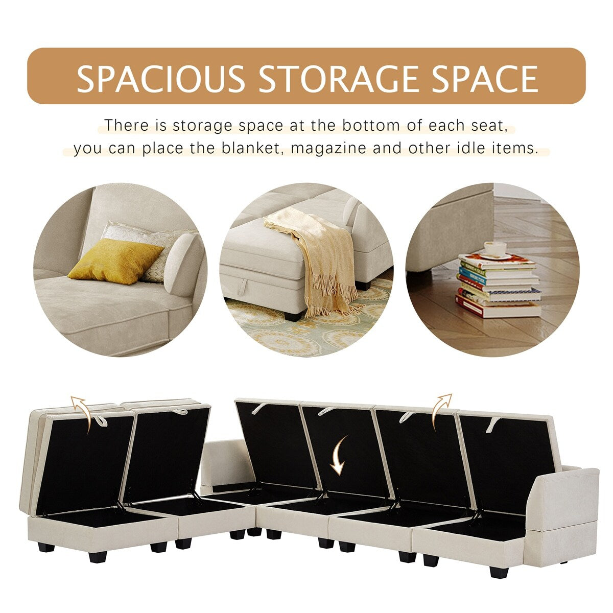 Modern Large U-Shape Modular Sectional Sofa with Reversible Chaise