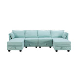 Modern Large U-Shape Modular Sectional Sofa, Living Room Convertible 6-Seat Sofa Bed with Reversible Chaise&Storage Seat