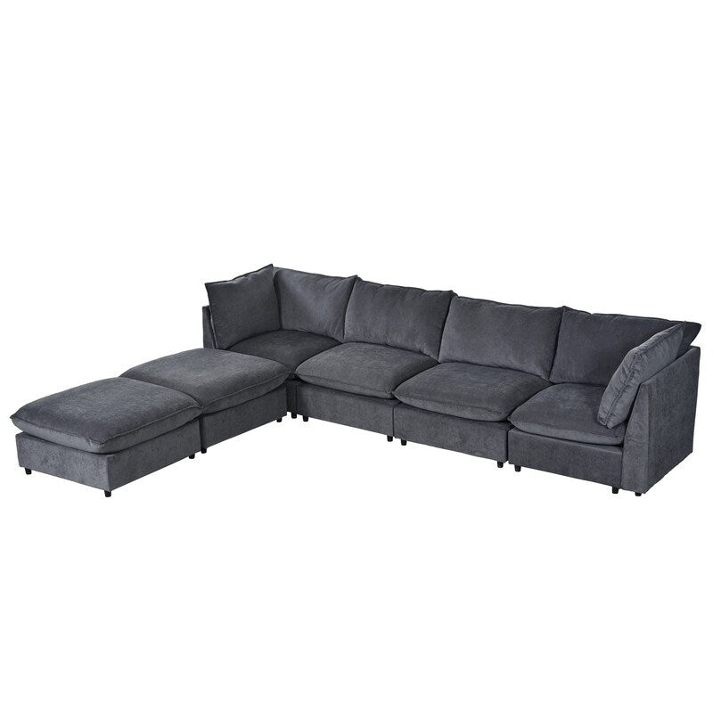 Modern Large U-Shape Sectional Sofa with Plastic Leg, 2 Large Chaise with Removable Ottomans for Living Room, Grey