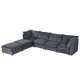 Modern Large U-Shape Sectional Sofa with Plastic Leg, 2 Large Chaise with Removable Ottomans for Living Room, Grey
