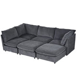 Modern Large U-Shape Sectional Sofa with Plastic Leg, 2 Large Chaise with Removable Ottomans for Living Room, Grey