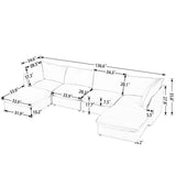 Modern Large U-Shape Sectional Sofa with Plastic Leg, 2 Large Chaise with Removable Ottomans for Living Room, Grey