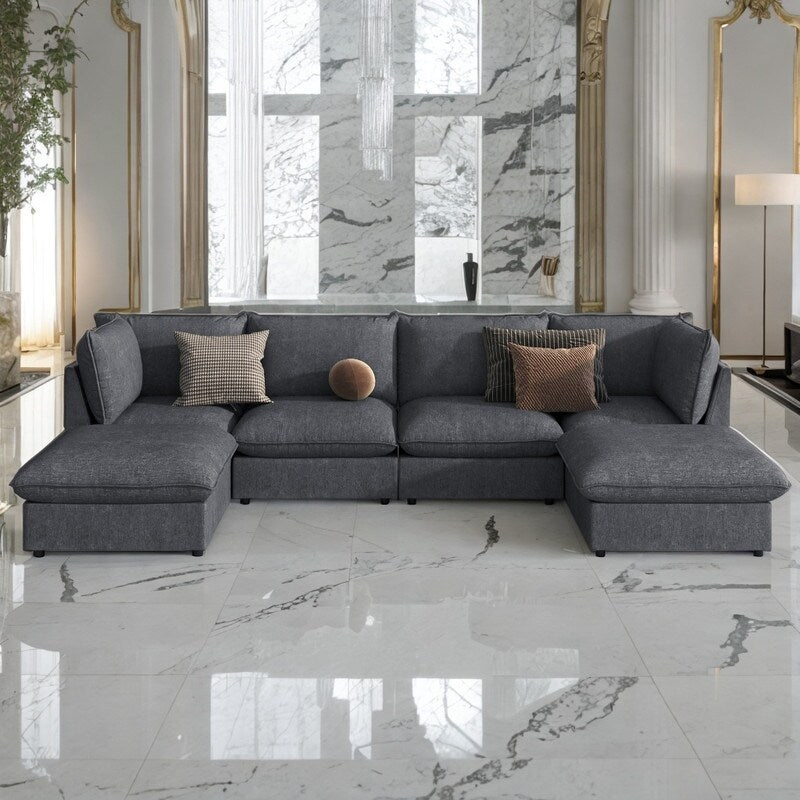 Modern Large U-Shape Sectional Sofa with Plastic Leg, 2 Large Chaise w