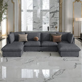 Modern Large U-Shape Sectional Sofa with Plastic Leg, 2 Large Chaise with Removable Ottomans for Living Room, Grey