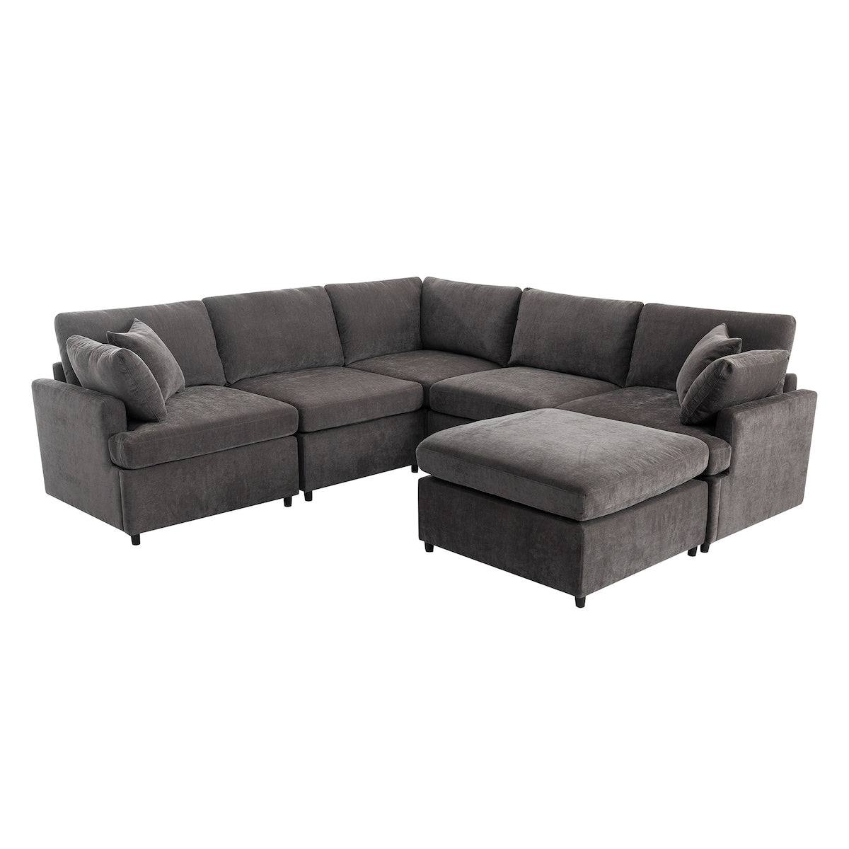 Modern Large U-Shape Sectional Sofa, with Removable Ottomans for Living Room (6-Seater)