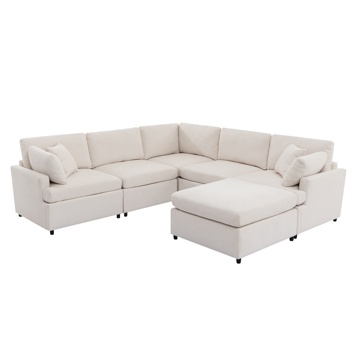 Modern Large U-Shape Sectional Sofa, with Removable Ottomans for Living Room (6-Seater)