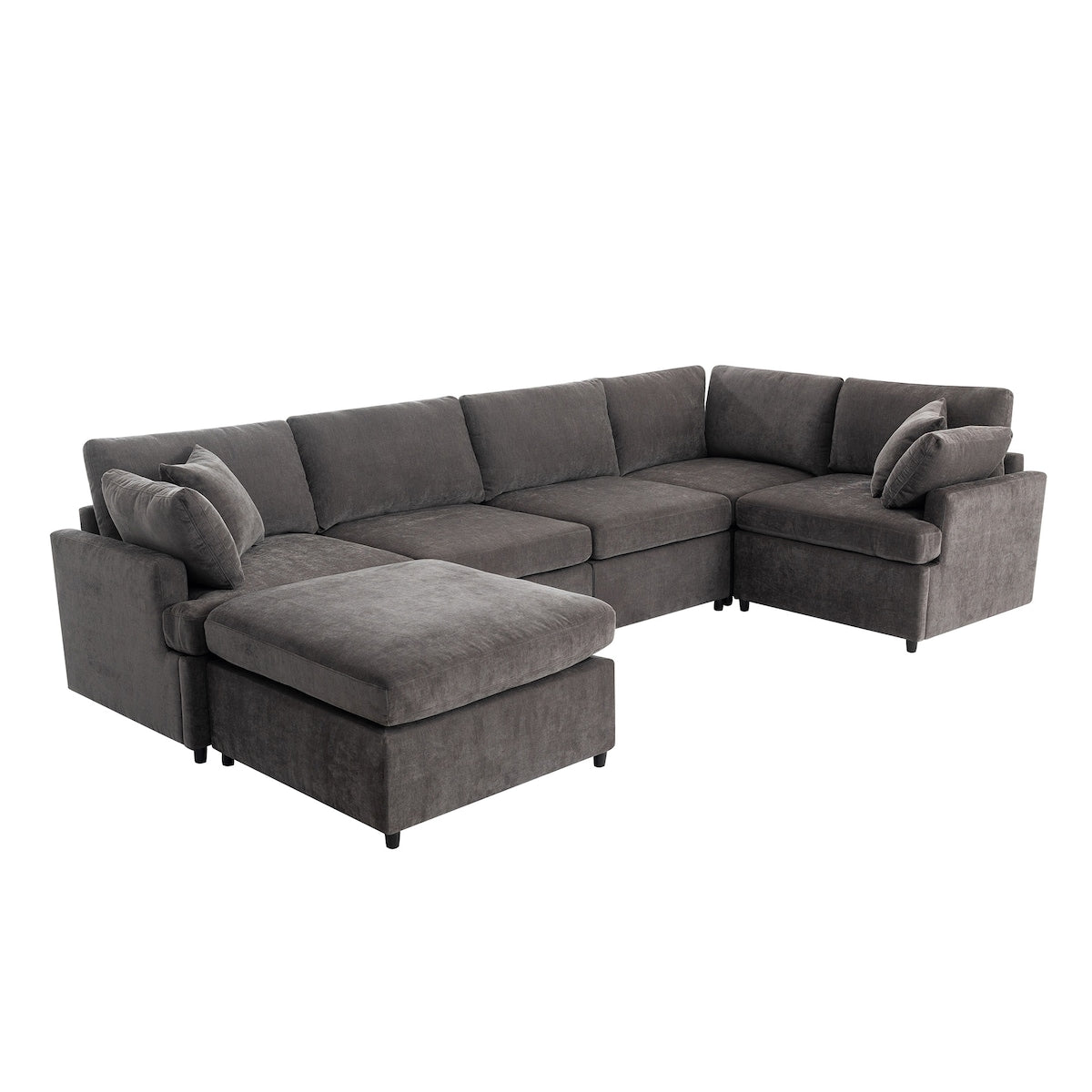Modern Large U-Shape Sectional Sofa, with Removable Ottomans for Living Room (6-Seater)