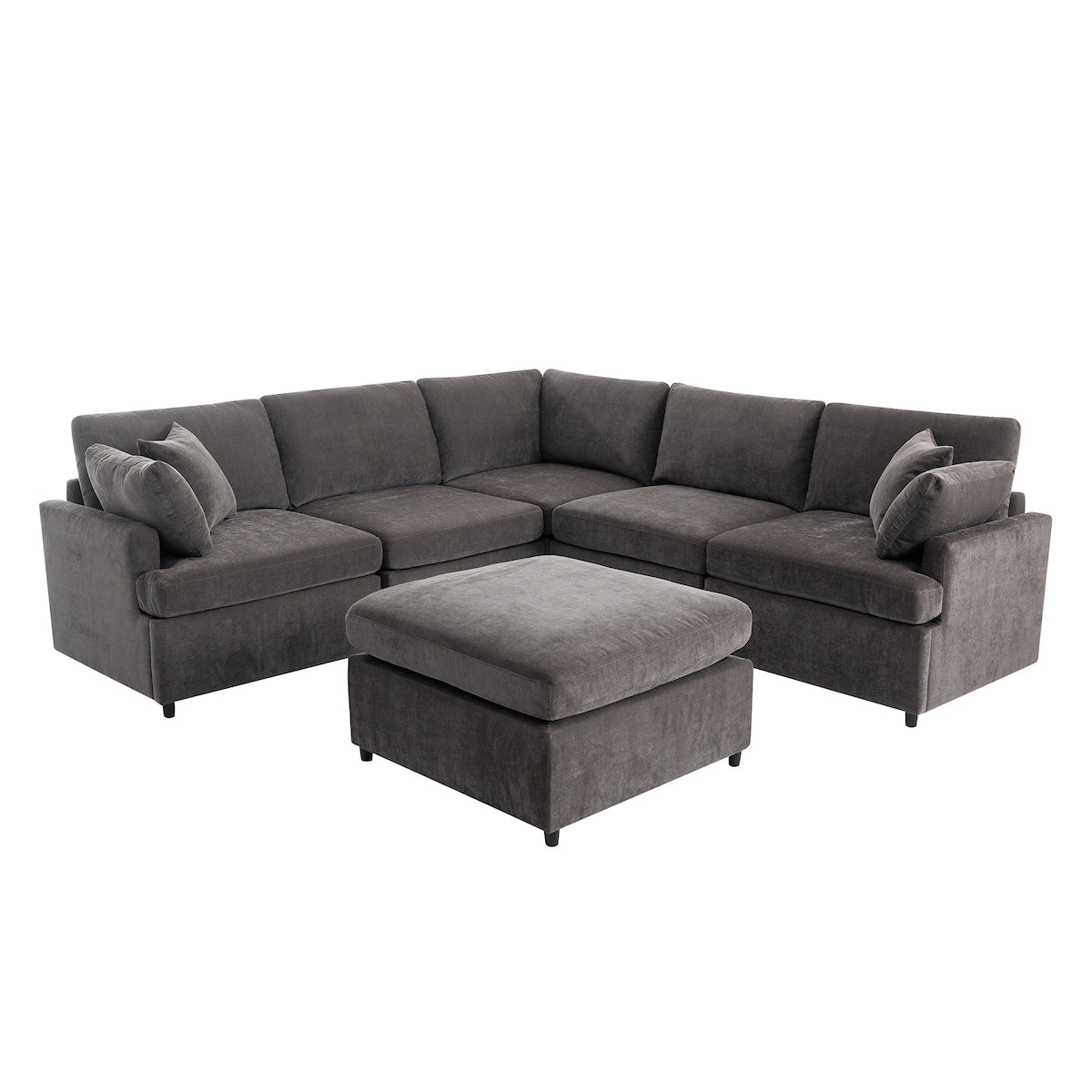 Modern Large U-Shape Sectional Sofa, with Removable Ottomans for Living Room (6-Seater)