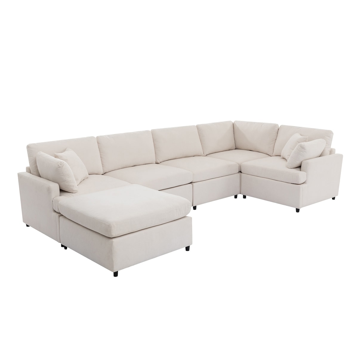 Modern Large U-Shape Sectional Sofa, with Removable Ottomans for Living Room (6-Seater)