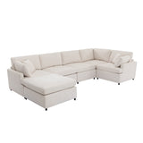 Modern Large U-Shape Sectional Sofa, with Removable Ottomans for Living Room (6-Seater)