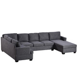Modern Large Upholstered U-Shape Sectional Sofa, Extra Wide Chaise Lounge Couch Living Room Sets Relax Sofa, Grey