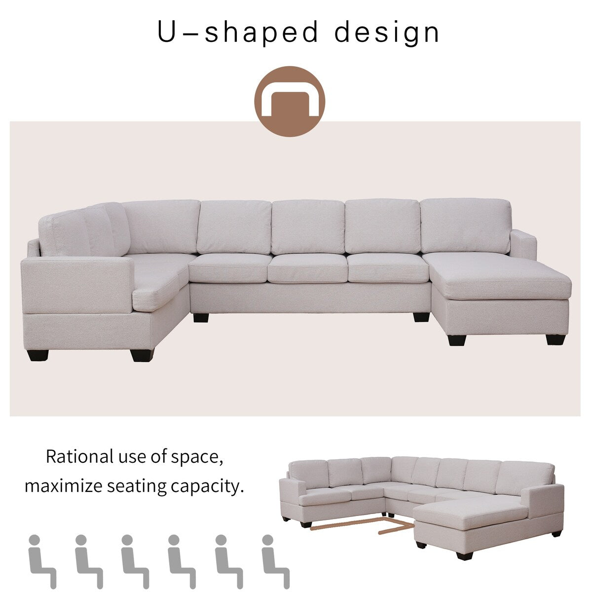 Modern Large Upholstered U-Shape Sectional Sofa