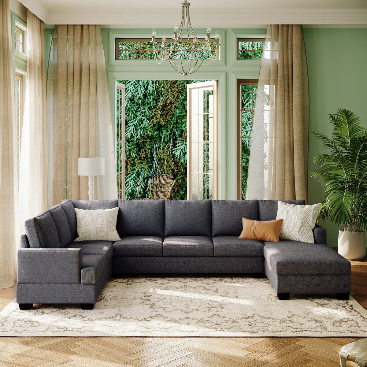 Modern Large Upholstered U-Shape Sectional Sofa