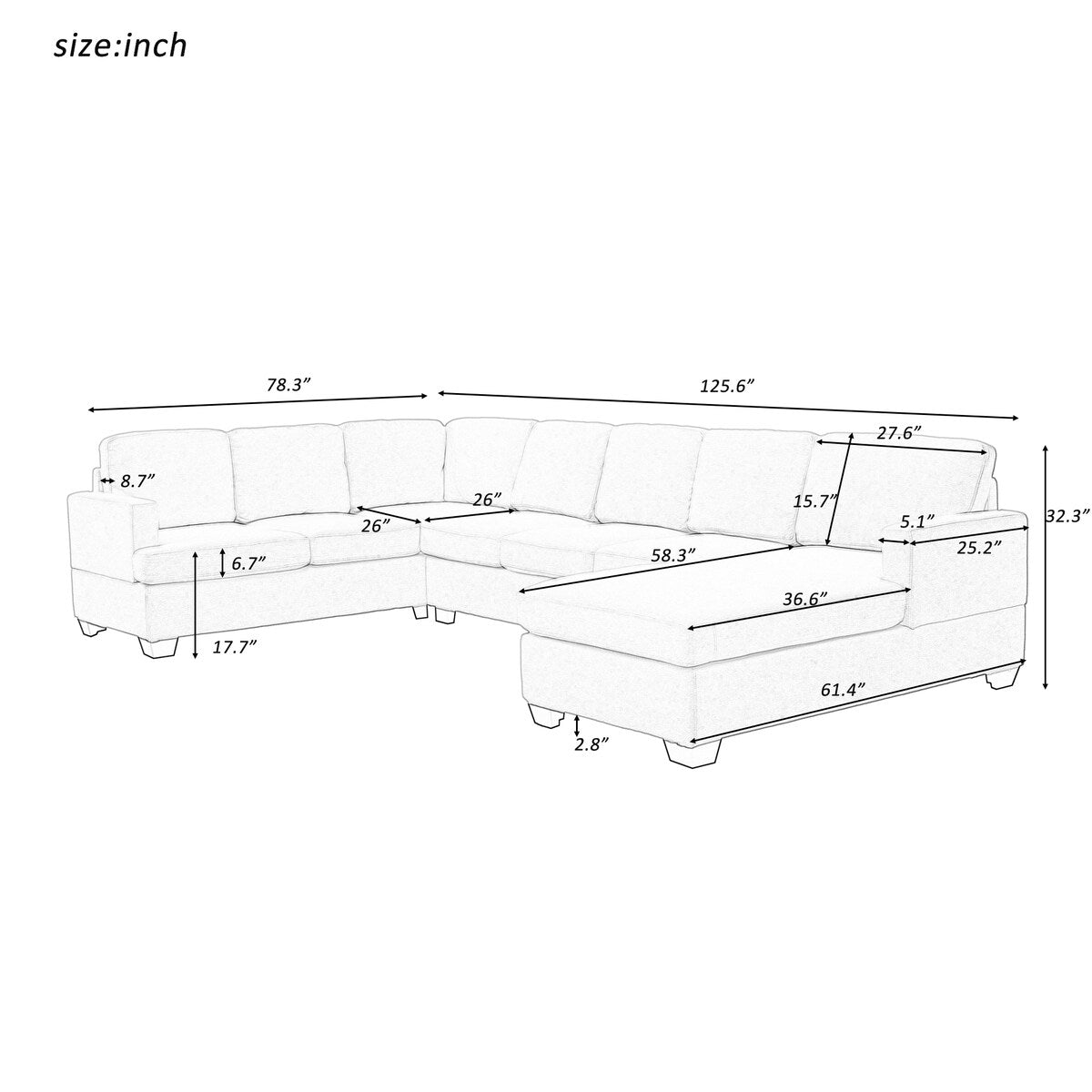 Modern Large Upholstered U-Shape Sectional Sofa