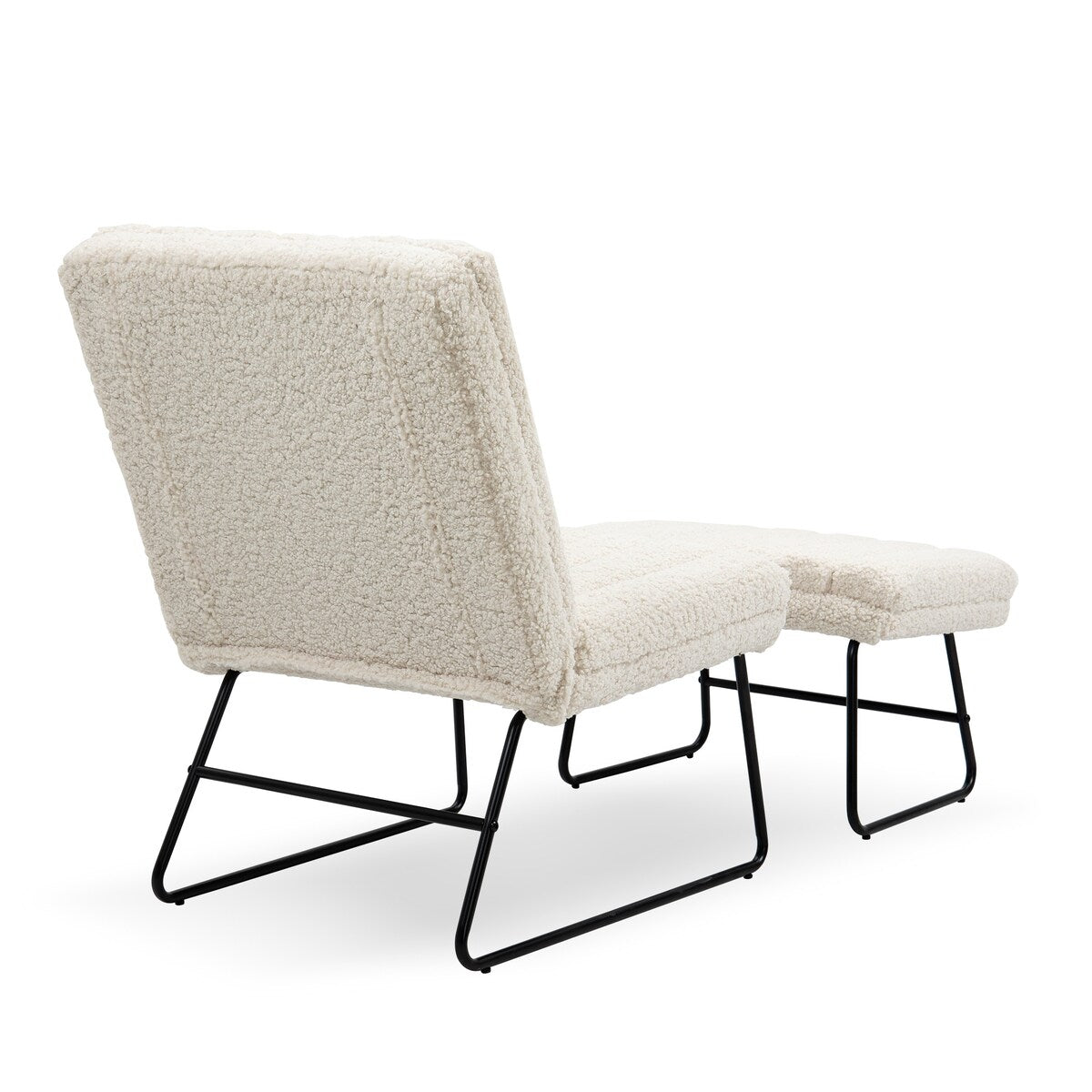 Modern Lazy Lounge Chair with metal frame, Single Leisure Upholstered Sofa Chair Set, Cream White