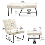 Modern Lazy Lounge Chair with metal frame, Single Leisure Upholstered Sofa Chair Set, Cream White