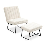 Modern Lazy Lounge Chair with metal frame, Single Leisure Upholstered Sofa Chair Set, Cream White