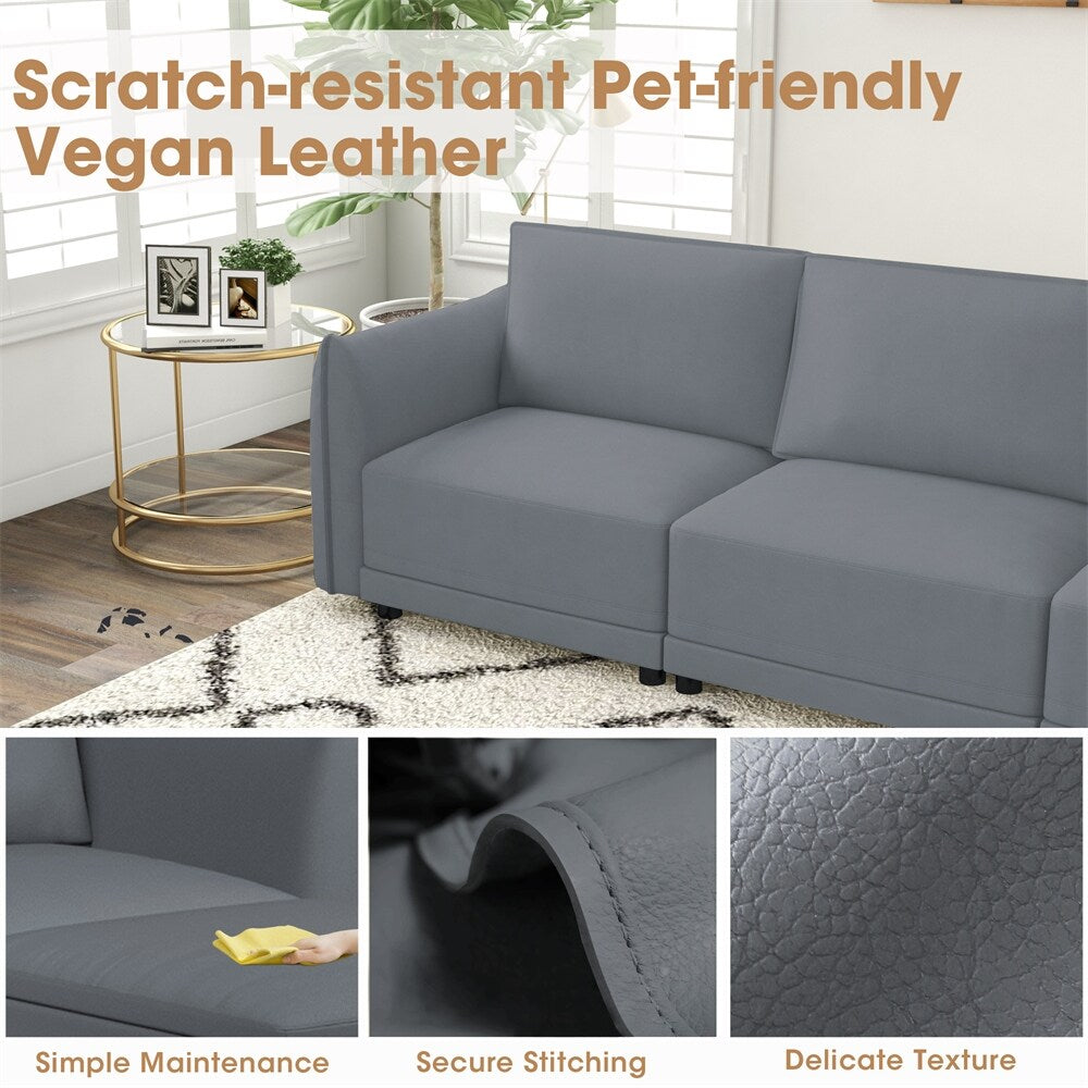 Modern Leather Convertible Sectional Sofa Couches With Wooden Frame and Sturdy Construction