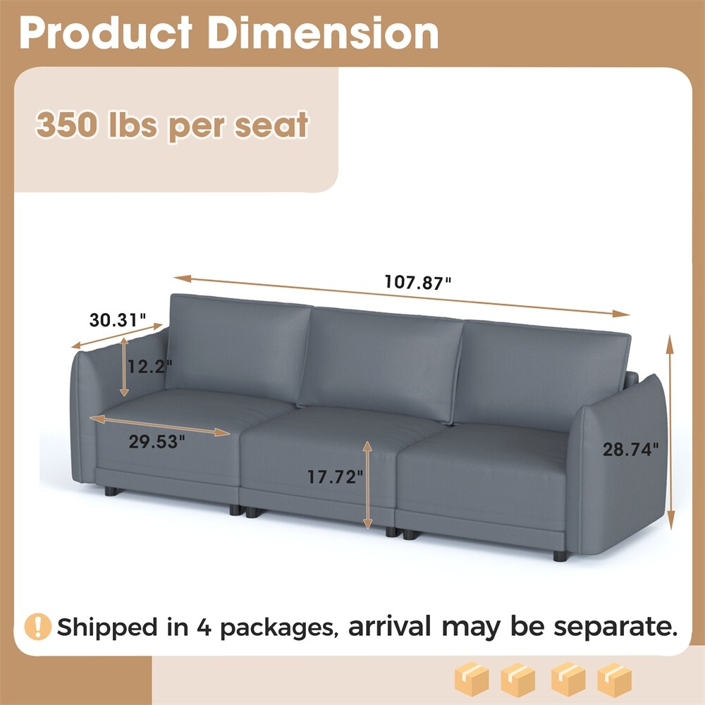 Modern Leather Convertible Sectional Sofa Couches With Wooden Frame and Sturdy Construction