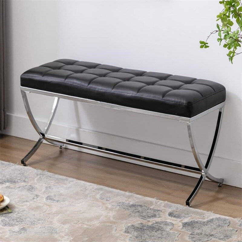 Modern Leather Entryway Bench