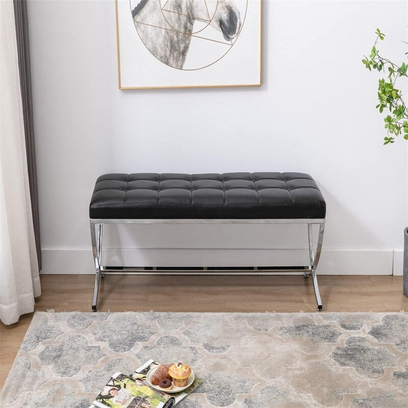 Modern Leather Entryway Bench