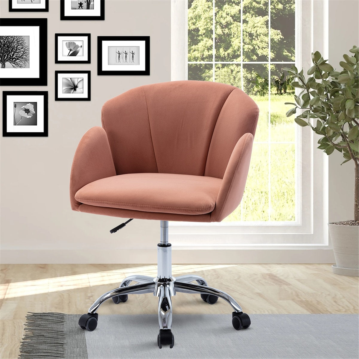 Modern Leisure Swivel Adjustable Office Chair with Velvet Fabric and Golden Feet Base
