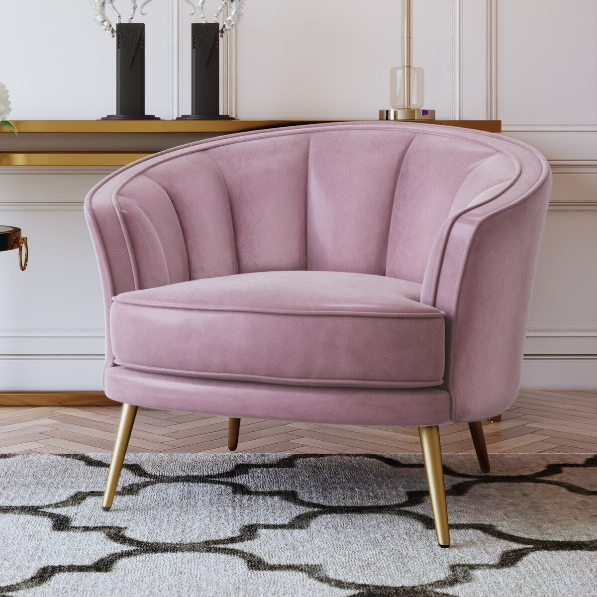 Modern Leisure Velvet Upholstered Accent Barrel Chair with Metal Legs