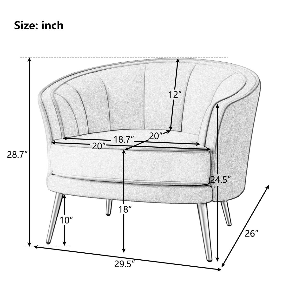 Modern Leisure Velvet Upholstered Accent Barrel Chair with Metal Legs