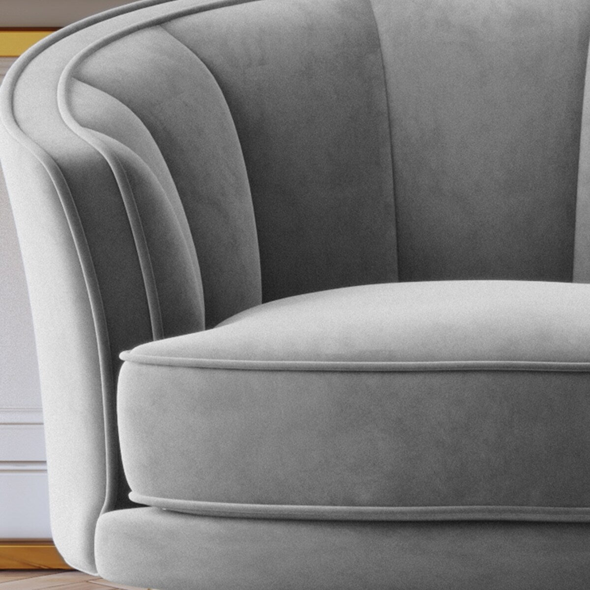 Modern Leisure Velvet Upholstered Accent Barrel Chair with Metal Legs