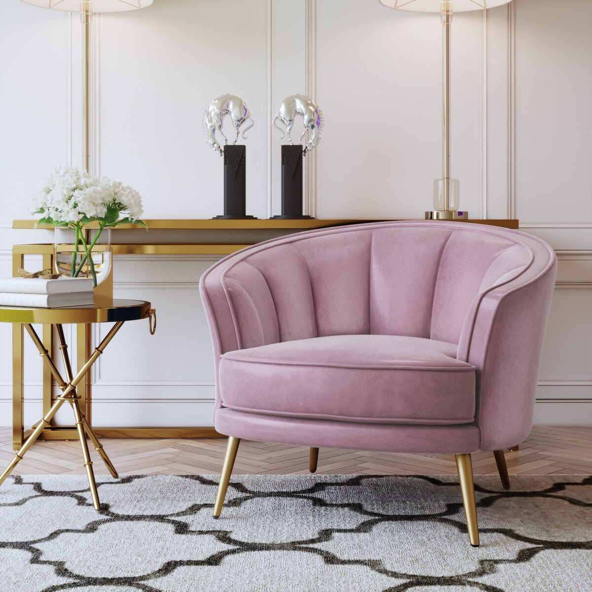Modern Leisure Velvet Upholstered Accent Barrel Chair with Metal Legs