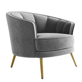 Modern Leisure Velvet Upholstered Accent Barrel Chair with Metal Legs