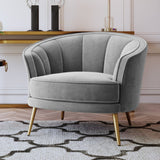 Modern Leisure Velvet Upholstered Accent Barrel Chair with Metal Legs