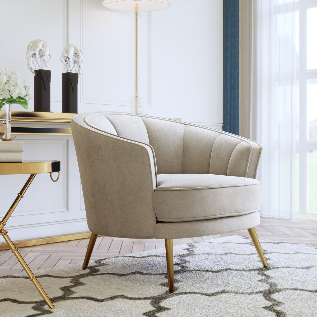 Modern Leisure Velvet Upholstered Accent Barrel Chair with Metal Legs