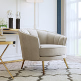 Modern Leisure Velvet Upholstered Accent Barrel Chair with Metal Legs