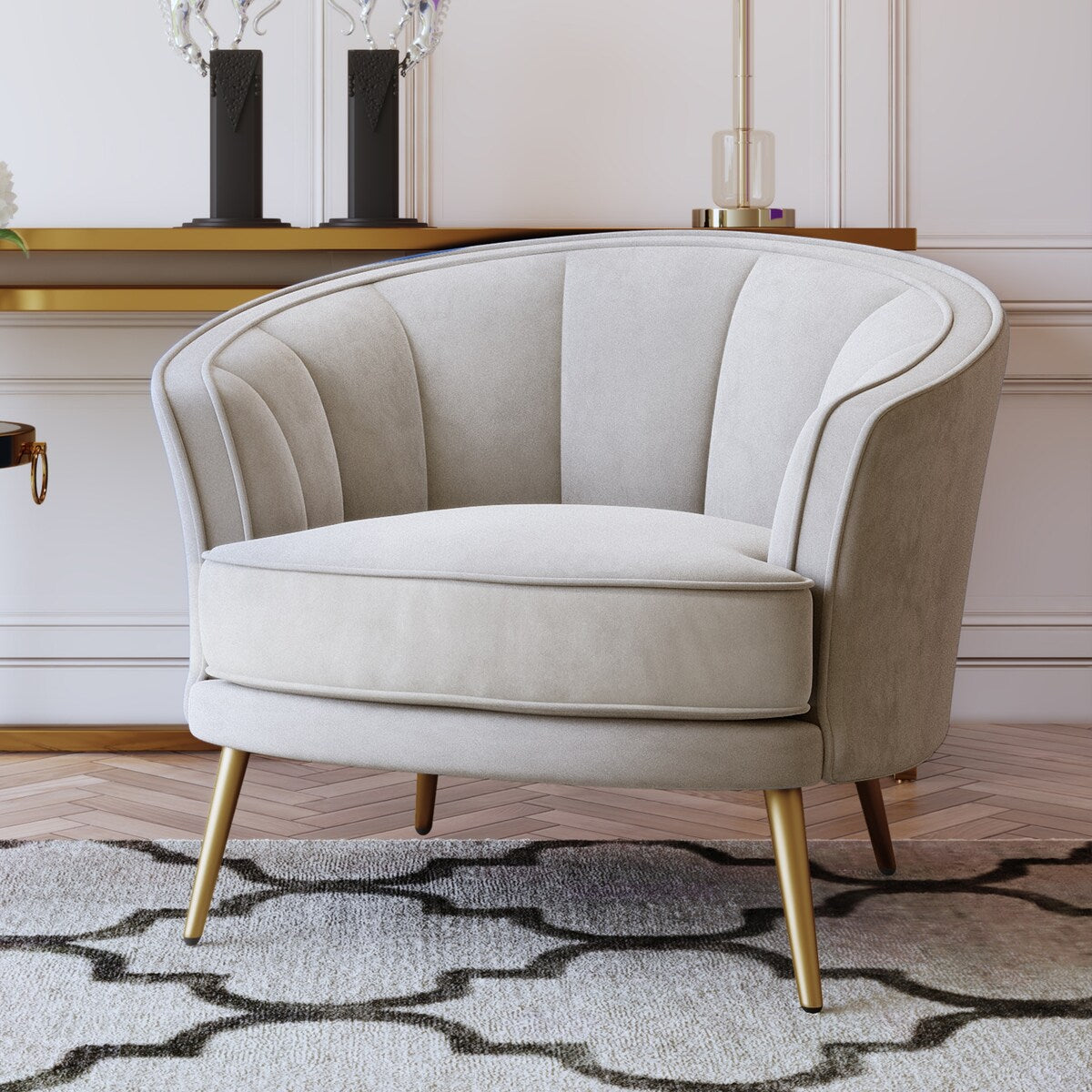 Modern Leisure Velvet Upholstered Accent Barrel Chair with Metal Legs