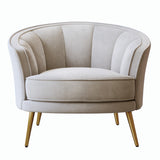 Modern Leisure Velvet Upholstered Accent Barrel Chair with Metal Legs