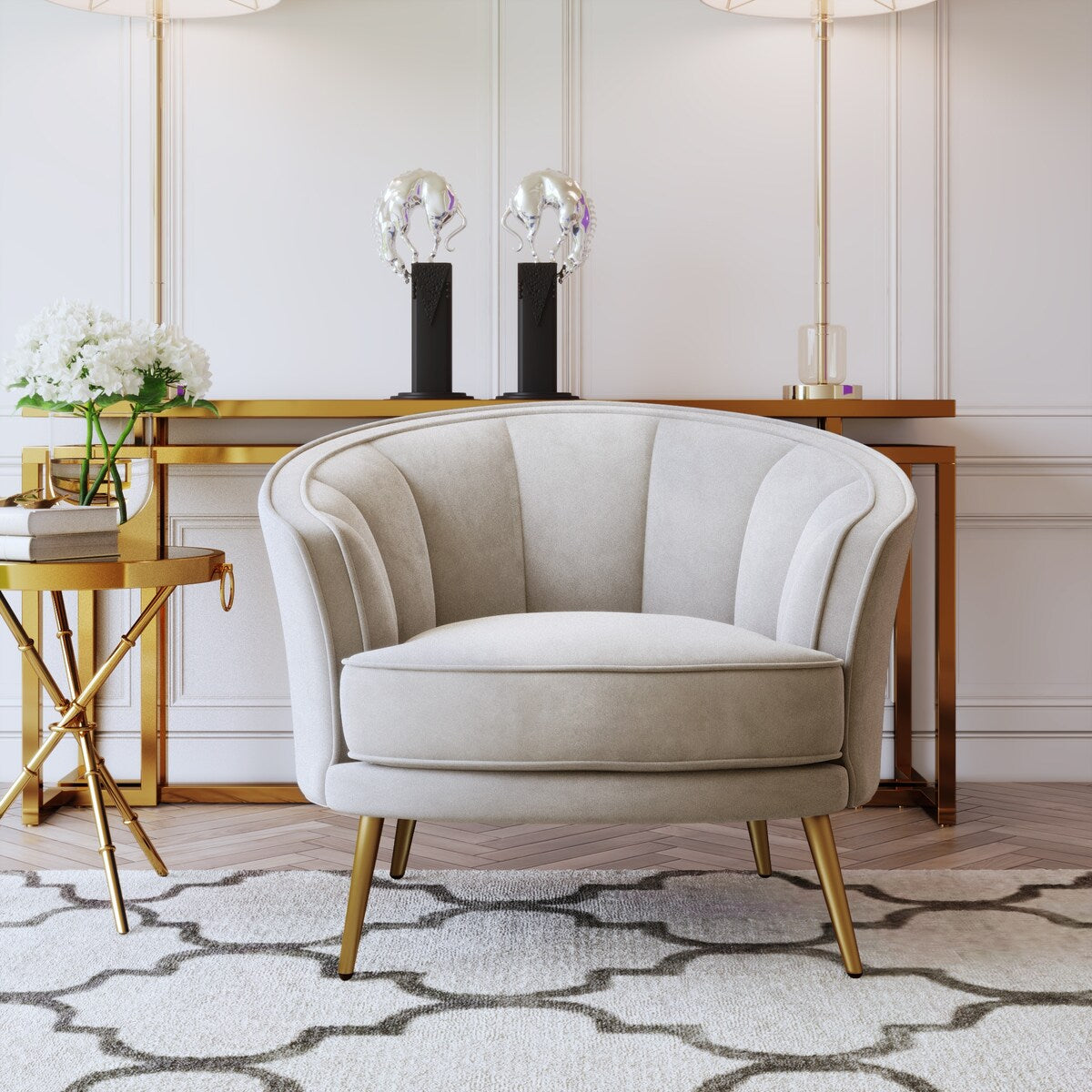 Modern Leisure Velvet Upholstered Accent Barrel Chair with Metal Legs