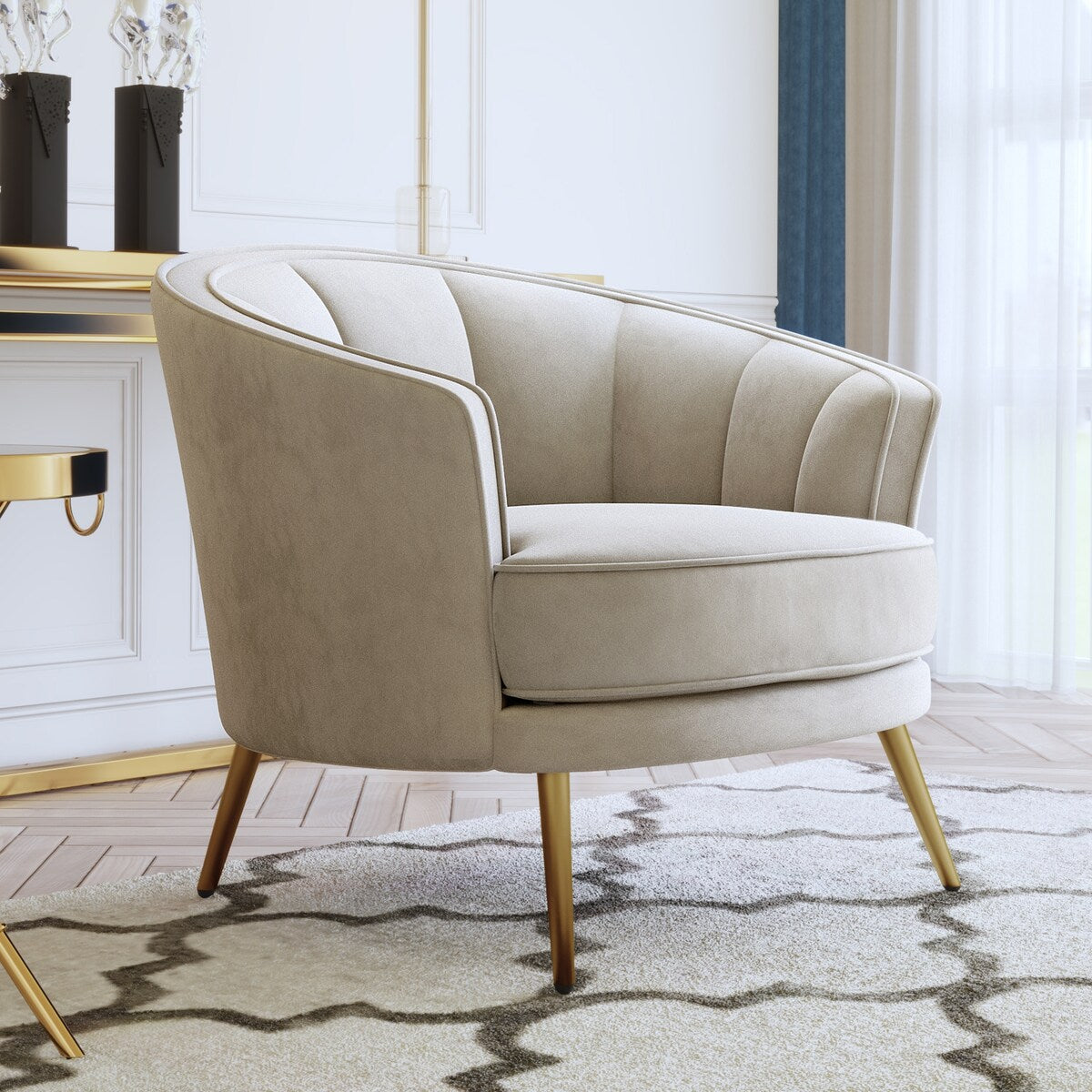 Modern Leisure Velvet Upholstered Accent Barrel Chair with Metal Legs