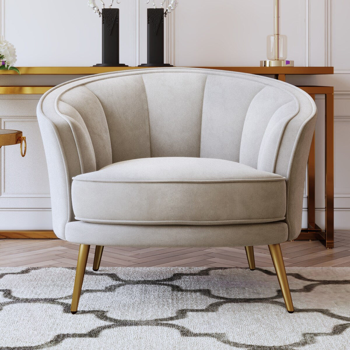 Modern Leisure Velvet Upholstered Accent Barrel Chair with Metal Legs