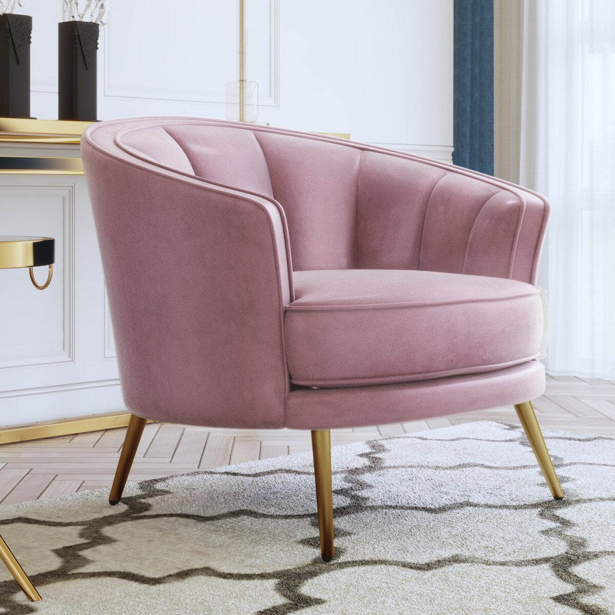 Modern Leisure Velvet Upholstered Accent Barrel Chair with Metal Legs