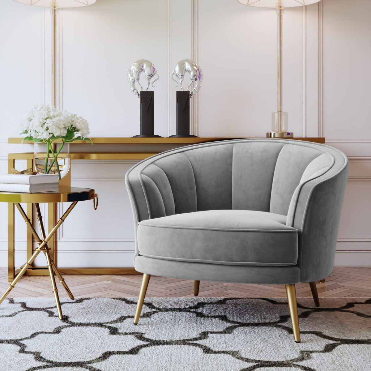 Modern Leisure Velvet Upholstered Accent Barrel Chair with Metal Legs