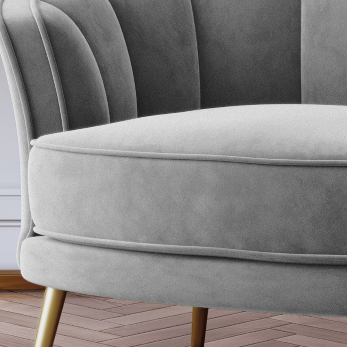 Modern Leisure Velvet Upholstered Accent Barrel Chair with Metal Legs