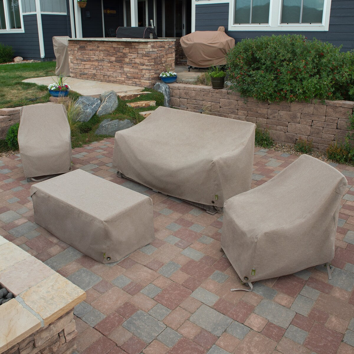 Modern Leisure® Garrison Square Fire Pit Table Cover, Waterproof, 42" Square x 22"H, Sandstone