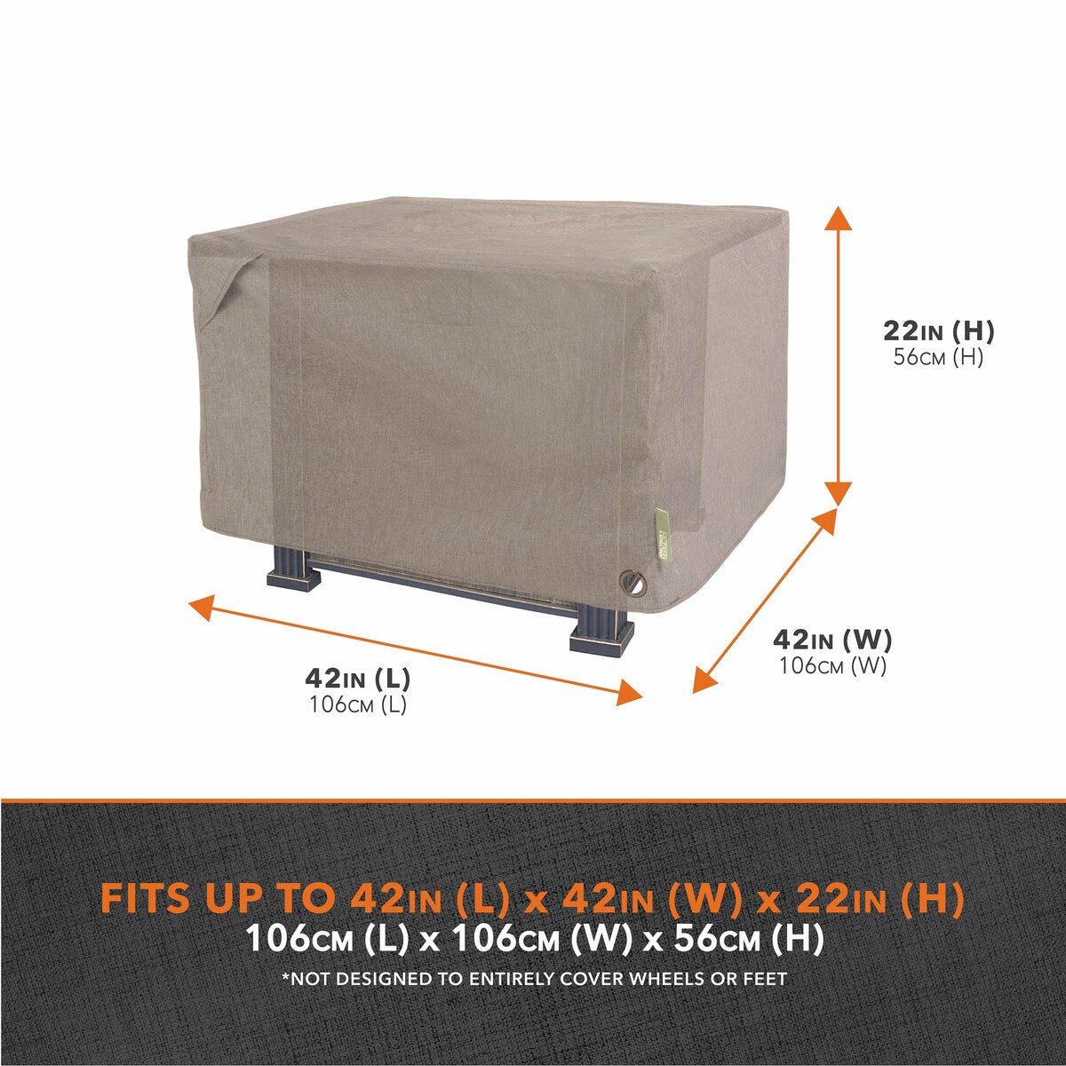 Modern Leisure® Garrison Square Fire Pit Table Cover, Waterproof, 42" Square x 22"H, Sandstone