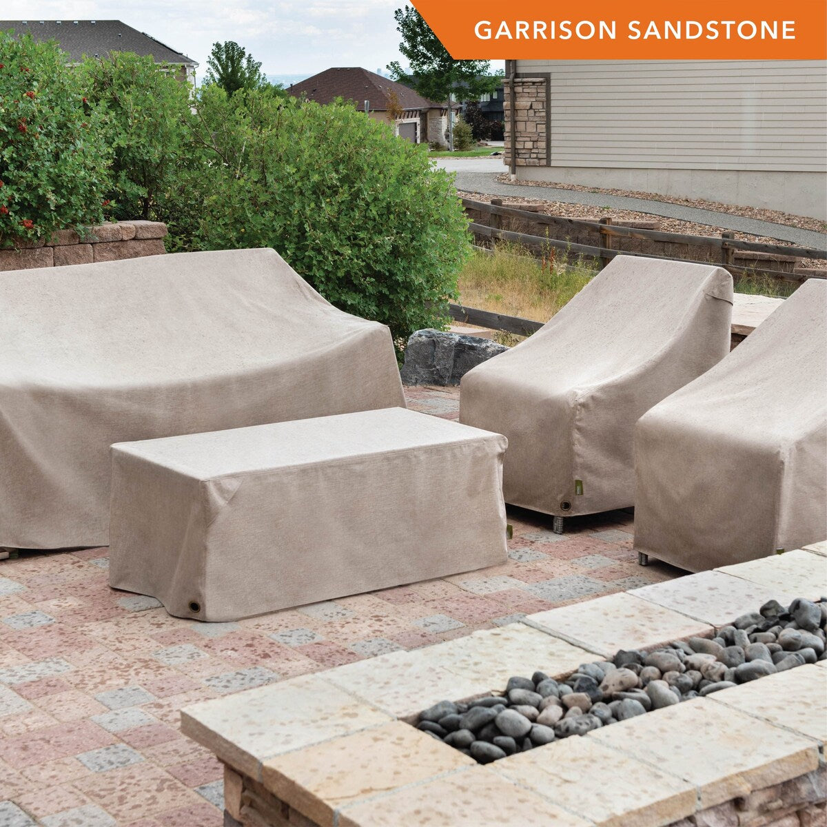 Modern Leisure® Garrison Square Fire Pit Table Cover, Waterproof, 42" Square x 22"H, Sandstone
