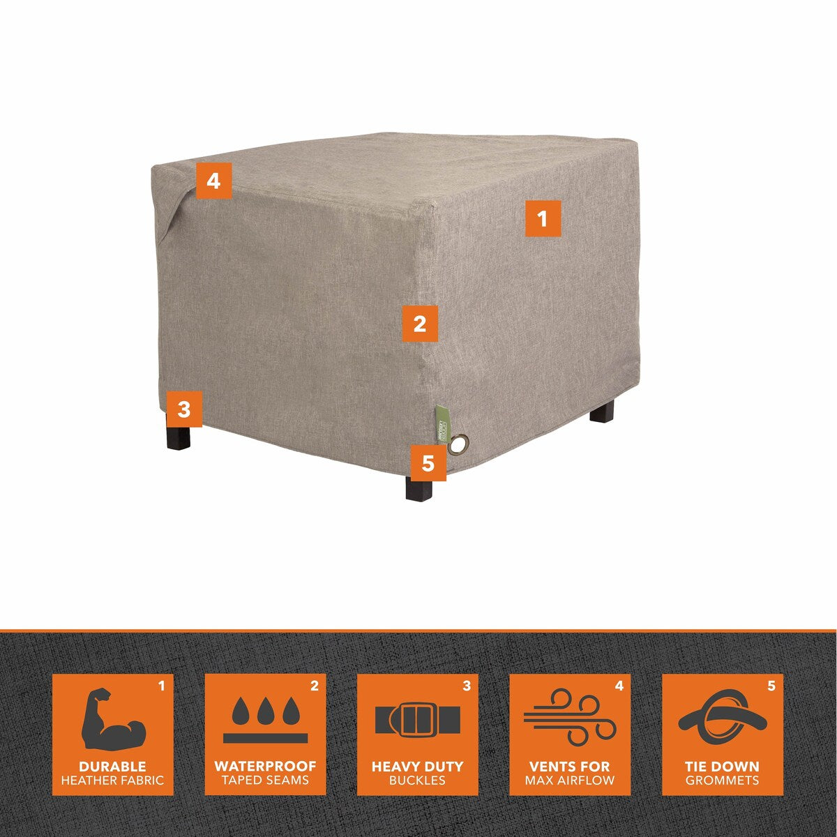 Modern Leisure® Garrison Square Fire Pit Table Cover, Waterproof, 42" Square x 22"H, Sandstone