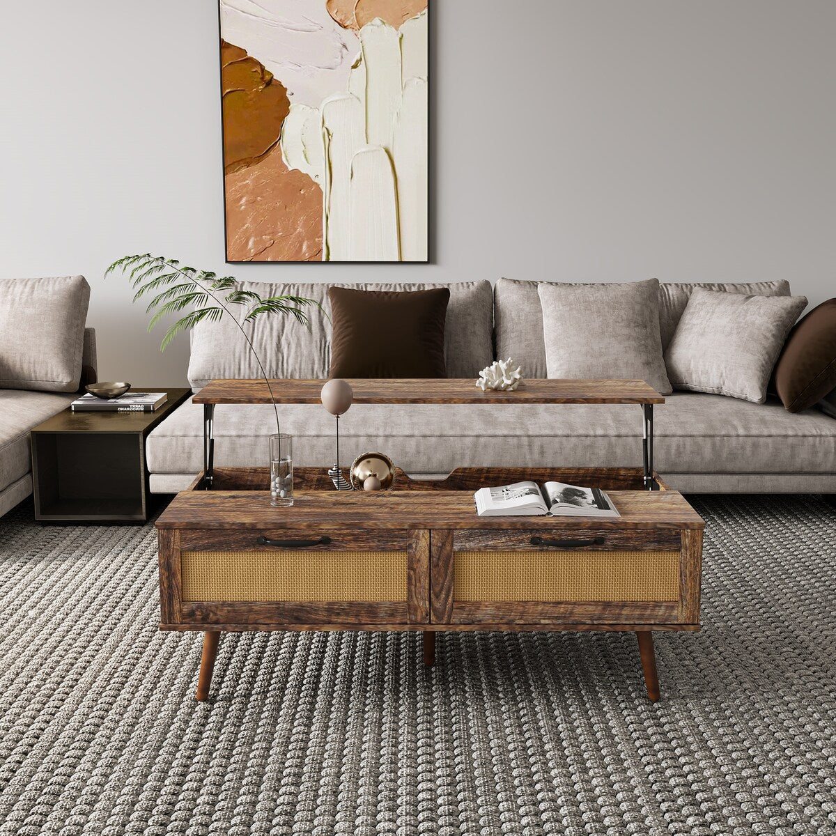 Modern Lift Top Coffee Table with Storage Drawers for Living Room