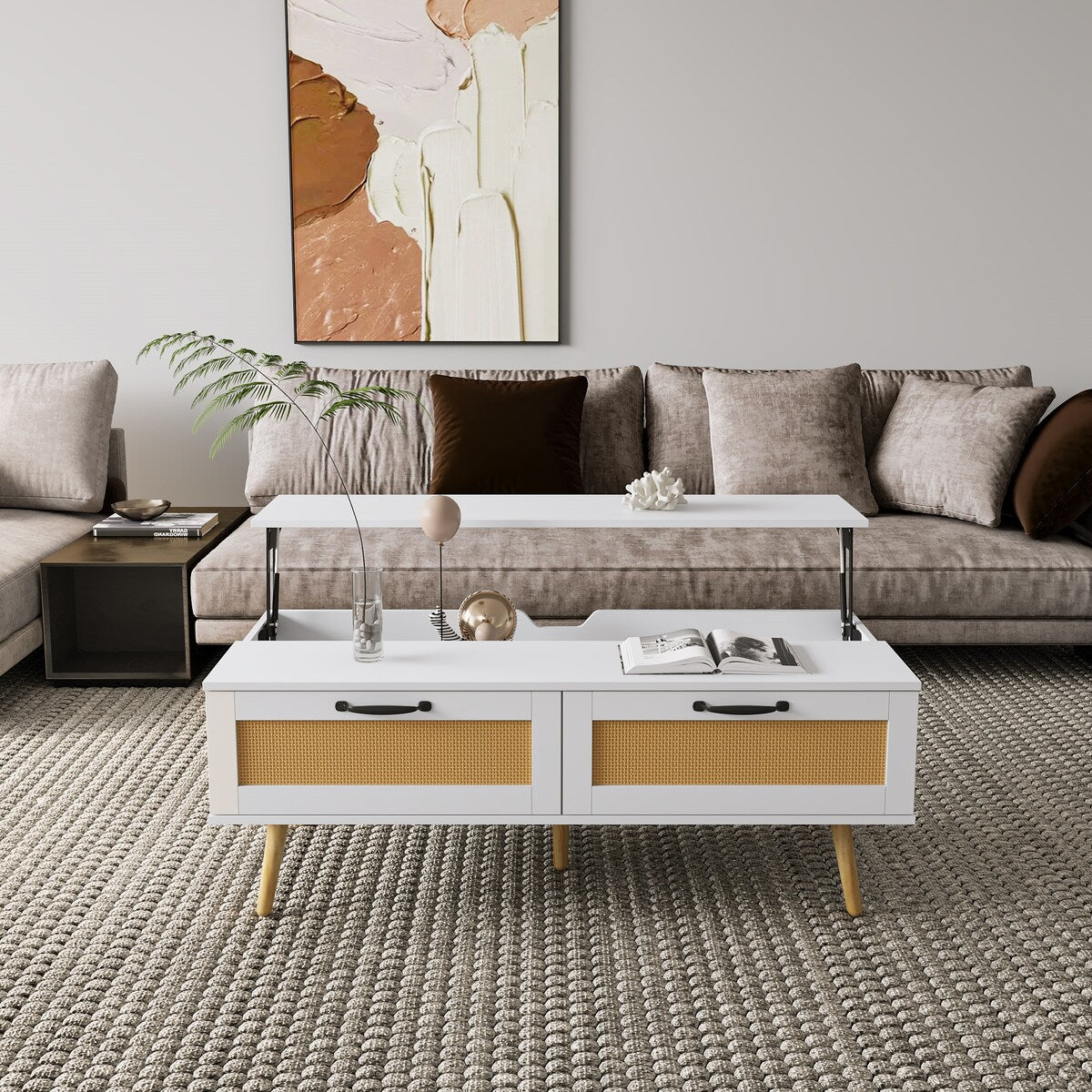 Modern Lift Top Coffee Table with Storage Drawers for Living Room